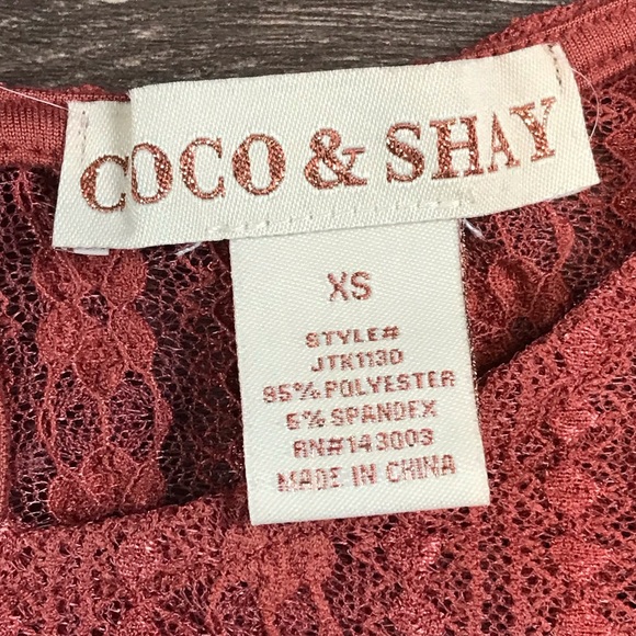 Coco & Shay Womens Long Sleeve Elegant Casual Scarlet Autumn Top Solid Sheer NEW - Picture 4 of 7